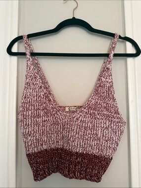 Free People Burgundy and White Marled Knit Crop Tank